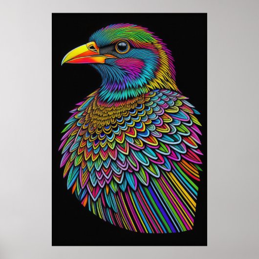 Abstrakter, farbiger Zeichn eines Vogels 2:3 Poster (Vorne)