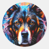 Abstrakter Farbspritzer Hund Runder Aufkleber (Vorderseite)