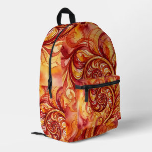 Abstrakter Farn Feuerroter Wasserfarben-Rucksack Bedruckter Rucksack