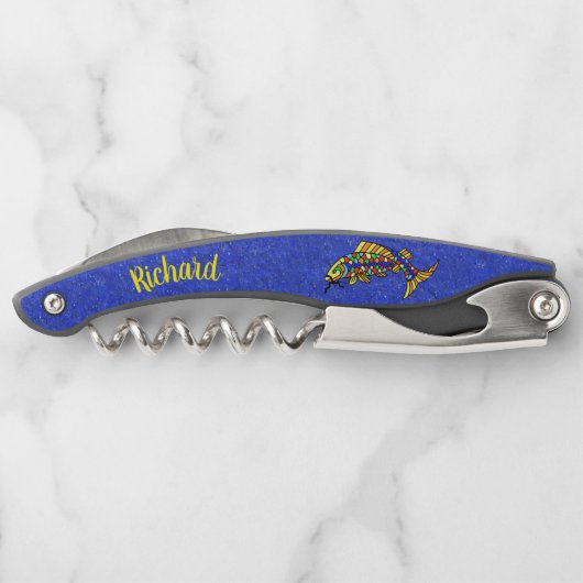 Abstrakter Fisch in lebhaften Farben Kellnermesser (Rückseite)