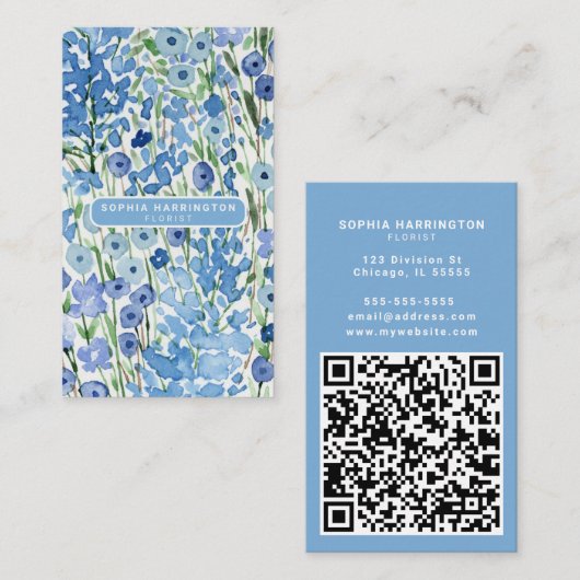 Abstrakter floraler QR Code Scannable Florist Visitenkarte (Vorne/Hinten)