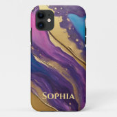 Abstrakter Flow Art Blue Lila Rosa und Gold- Case-Mate iPhone Hülle (Rückseite)