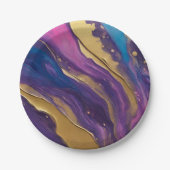 Abstrakter Flow Art Blue Lila Rosa und Gold- Pappteller (Vorderseite)