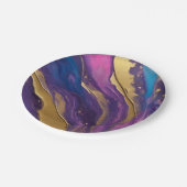 Abstrakter Flow Art Blue Lila Rosa und Gold- Pappteller (Schrägansicht)