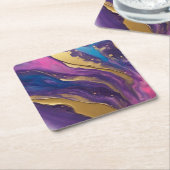 Abstrakter Flow Art Blue Lila Rosa und Gold- Rechteckiger Pappuntersetzer (angewinkelt)
