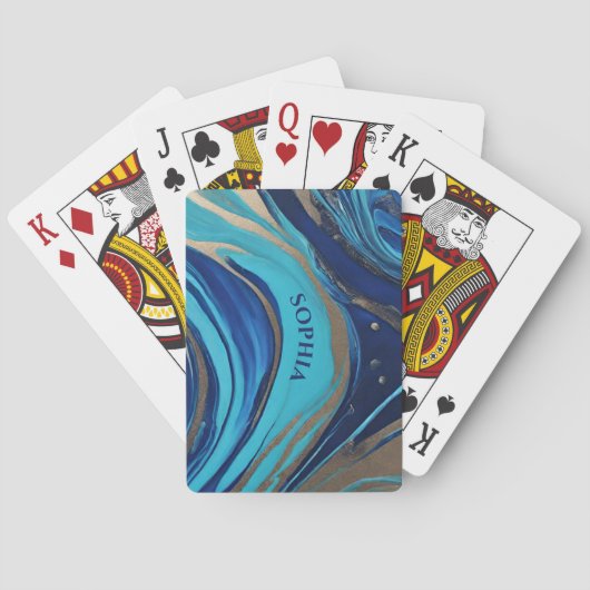 Abstrakter Flow Art Blue und Gold- Spielkarten (Rückseite)