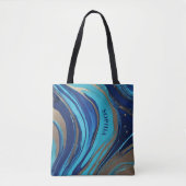 Abstrakter Flow Art Blue und Gold- Tasche (Vorderseite)