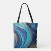 Abstrakter Flow Art Blue und Gold- Tasche (Rückseite)