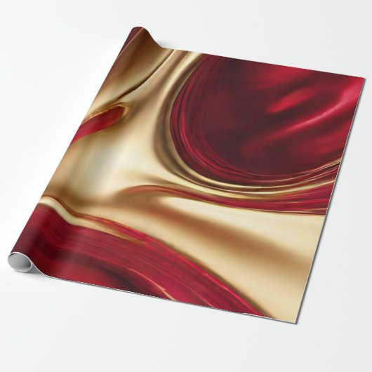 Abstrakter Flow Art-Red und Gold- Geschenkpapier (Ungerollt)