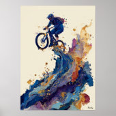 Abstrakter Fluid-Tinte-Mountainbike-Fahrer – Dynam Poster (Vorne)