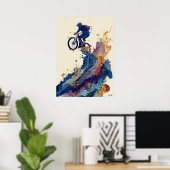 Abstrakter Fluid-Tinte-Mountainbike-Fahrer – Dynam Poster (Heimbüro)