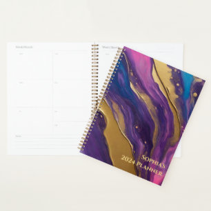 Abstrakter Fluss Art - Blau, Lila, rosa und goldfa Planer