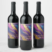 Abstrakter Fluss Art - Blau, Lila, rosa und goldfa Weinetikett (Flaschen)