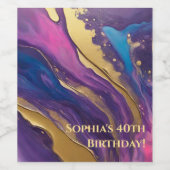 Abstrakter Fluss Art - Blau, Lila, rosa und goldfa Weinetikett (Einzelnes Label)