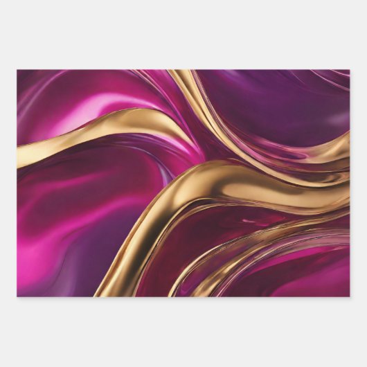 Abstrakter Fluss Art - Fuchsia Lila und Gold- Geschenkpapier Set (Vorderseite 2)