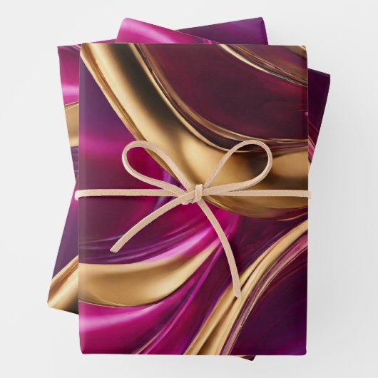 Abstrakter Fluss Art - Fuchsia Lila und Gold- Geschenkpapier Set (Beispiel)