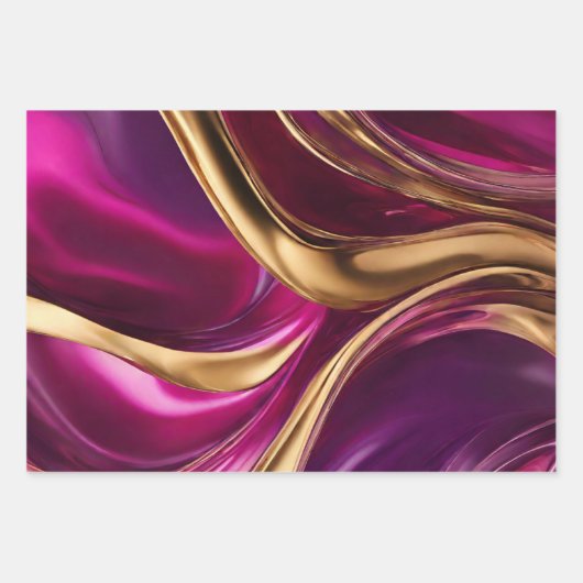Abstrakter Fluss Art - Fuchsia Lila und Gold- Geschenkpapier Set (Vorderseite)