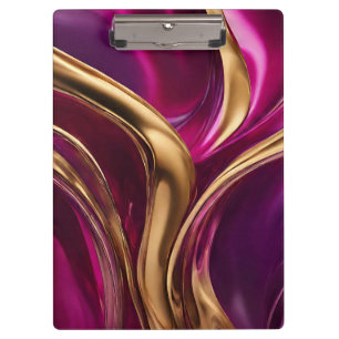 Abstrakter Fluss Art - Fuchsia Lila und Gold- Klemmbrett