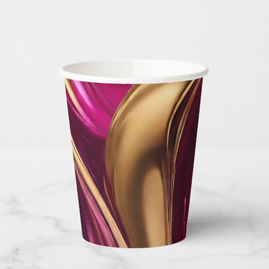 Abstrakter Fluss Art - Fuchsia Lila und Gold- Pappbecher (Links)