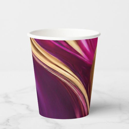 Abstrakter Fluss Art - Fuchsia Lila und Gold- Pappbecher (Vorderseite)