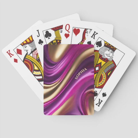 Abstrakter Fluss Art Lila Rosa und Gold- Spielkarten (Rückseite)