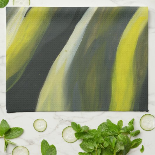 Abstrakter Fluss- gelbes Grau Geschirrtuch (Gefaltet)