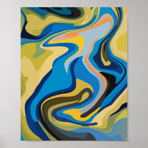 Abstrakter Fluss in Blau- und Erdtönen Poster