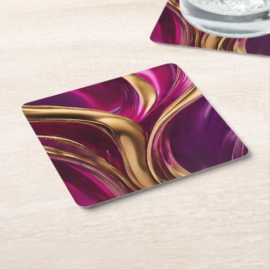 Abstrakter Fluss Kunst-Fuchsia Lila und Gold- Rechteckiger Pappuntersetzer (angewinkelt)