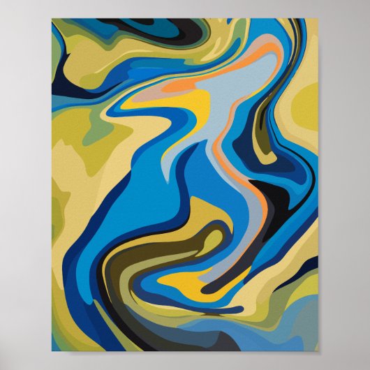 Abstrakter Fluss von Blu- und Erdtönen Poster (Vorne)