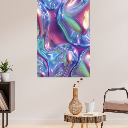 Abstrakter Flüssig-Chrom-Leinwanddruck Poster (Wohnzimmer 3)