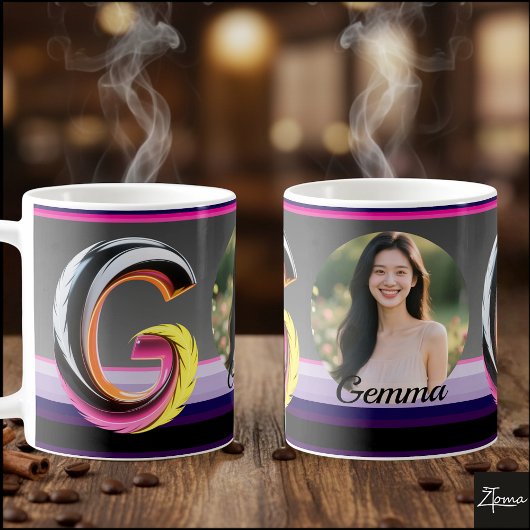 Abstrakter flüssiger Buchstabe G Neonfeder Kaffeetasse