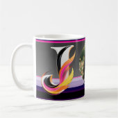 Abstrakter flüssiger Buchstabe J Neonfeder Kaffeetasse (Links)