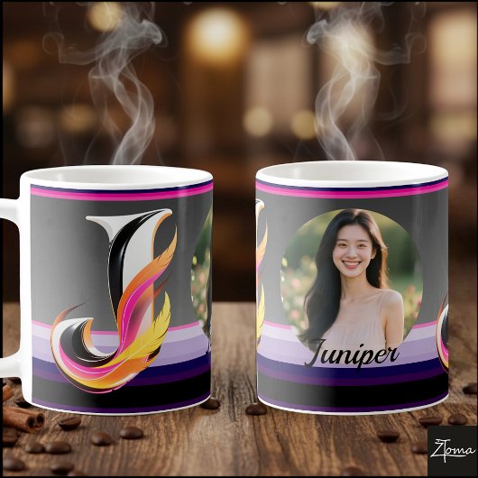 Abstrakter flüssiger Buchstabe J Neonfeder Kaffeetasse