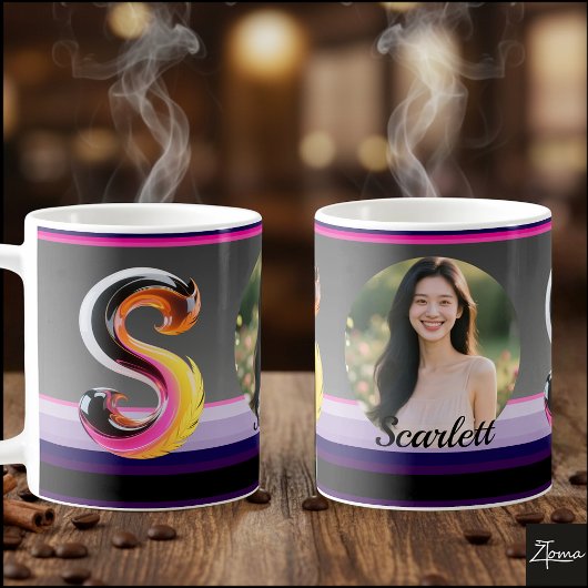 Abstrakter flüssiger Buchstabe S Neonfeder Kaffeetasse