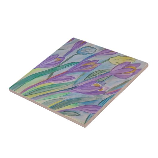Abstrakter Frühling Crocus Keramik Tile Fliese (Seite)