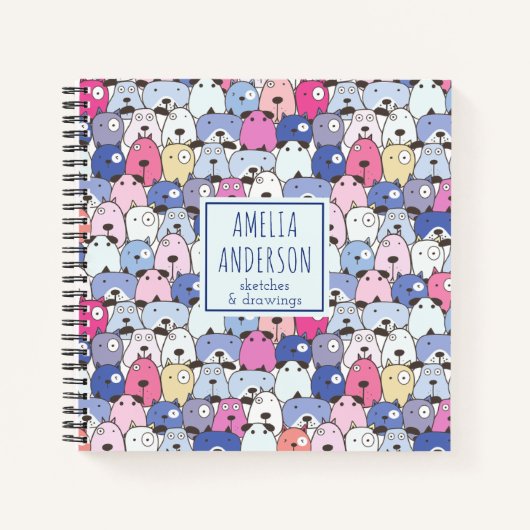 Abstrakter Funny Dog Face Pattern Individuelle Nam Notizblock (Vorderseite)