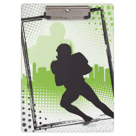 Abstrakter Fußballspieler mit Stadtbild[e und Punk Klemmbrett