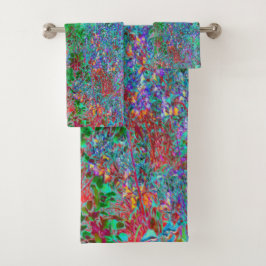 Abstrakter Garten mit Crimson Sunset Badhandtuch Set