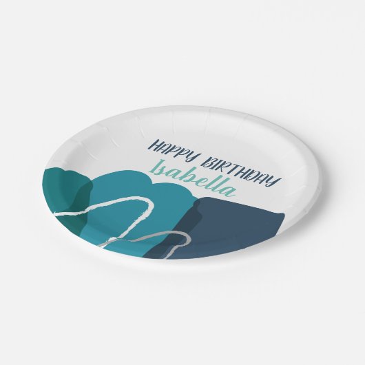 Abstrakter Geburtstag Pappteller (Schrägansicht)