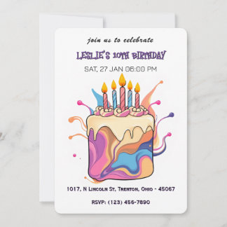 Abstrakter Geburtstagskuchen mit Kerzen Einladung