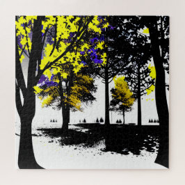 Abstrakter Gelb- und Blauwald der Silhouette Puzzle