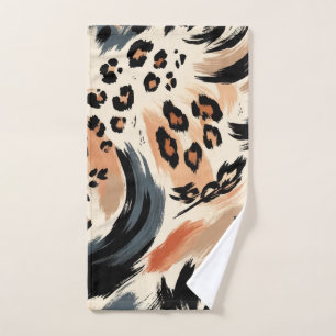 Abstrakter gemalter exotischer Tierdruck Leopard  Badhandtuch Set