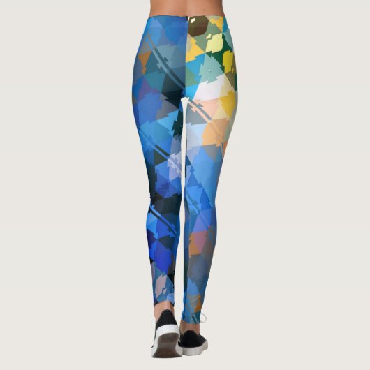 abstrakter geometrischer blauer lila-goldfarbener  leggings (Rückseite)