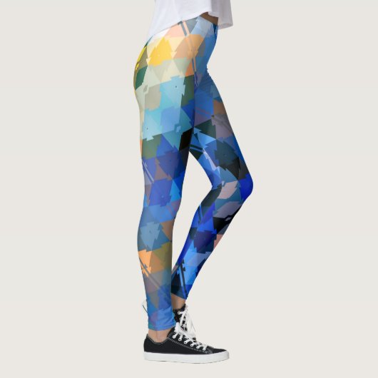 abstrakter geometrischer blauer lila-goldfarbener leggings (Rechts)