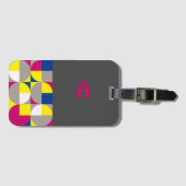 Abstrakter geometrischer Fuchsienblauer Grauname Gepäckanhänger (Vorderseite (Horizontal))