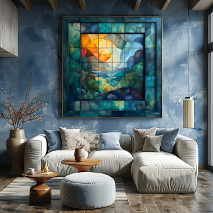 Abstrakter geometrischer Kubismus – Lebendige Land Poster