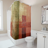 Abstrakter geometrischer Kunstgrunge-rotes orange Duschvorhang (Beispiel)