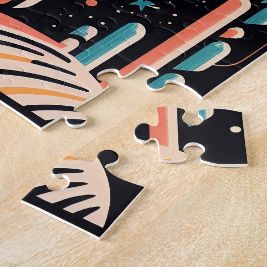 Abstrakter geometrischer Weltraumplanet. Vintager Puzzle (Seite)