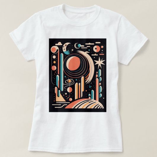 Abstrakter geometrischer Weltraumplanet. Vintager T-Shirt (Design vorne)