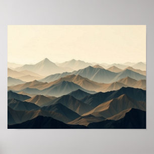 Abstrakter geschichteter Berglandschaftsdruck Poster